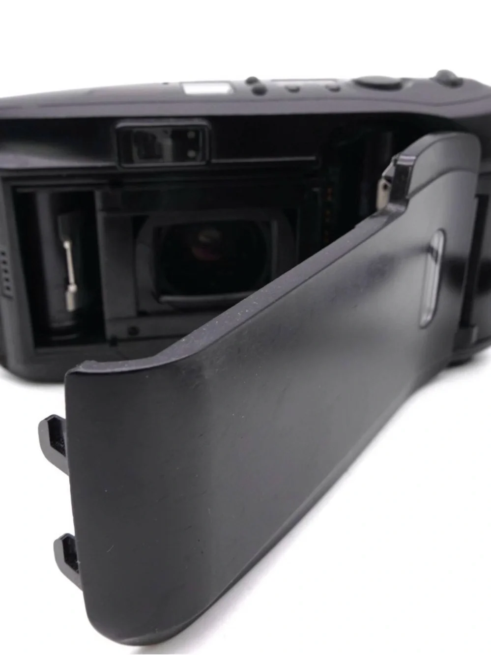 Olympus compact film camera in black with built-in flash